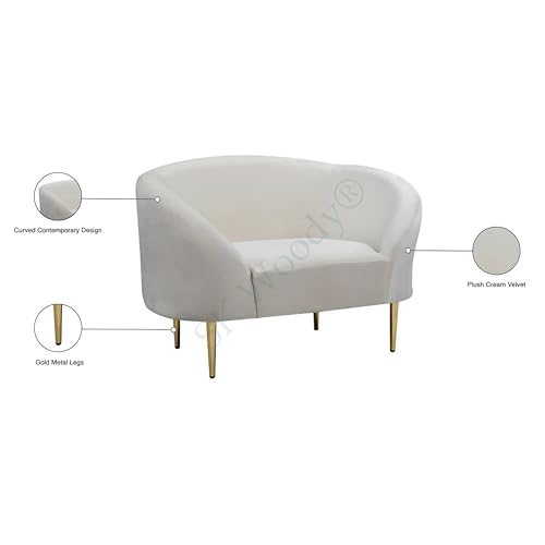 Image of Rosewood Luxury Curved Sofa in Premium Velvet-Fabric | Solid Wood Structure | High Density Foam | Sturdy Golden Legs | Comfortable & Stylish Couch for Modern Living Room (Cream, 1 Seater)