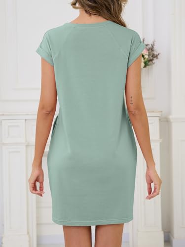 Image of UNCLECAT Womens T Shirt Midi Dresses Summer Cap Sleeve Crewneck Loose Fit Casual Dress with Pockets