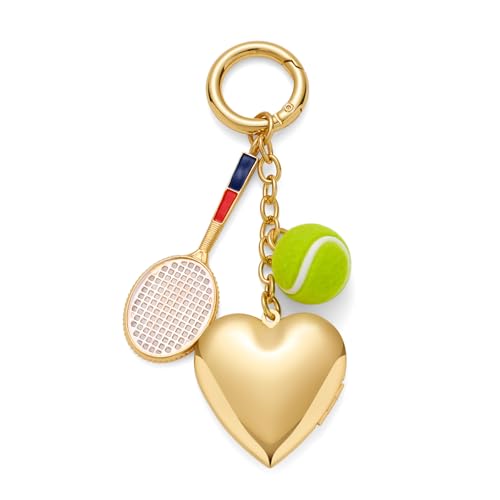 WOWORAMA Llavero de tenis, con dije de pelota de tenis, llavero de bola de tenis, medallón de corazón dorado, dijes deportivos, novedosos llaveros para entrenadores y fanáticos de los deportes, Oro