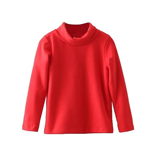 Kecar Camisetas atléticas para meninas jovens meninos cor sólida manga longa gola alta base casaco com cobertura quente, Vermelho, 4-5T