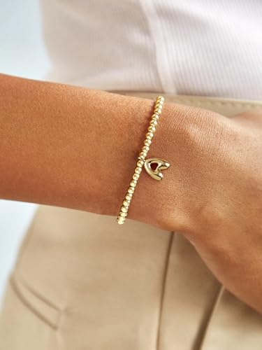 CONRAN KREMIX Gold Initial Bracelets For Women Balloon Letter Charm Stretch Beaded Bracelet Womens Gift2