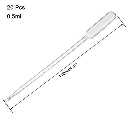 Uxcell 20 Pcs Plastic Disposable Pipettes 0.5Ml, Clear Transfer Pasteur Pipettes, 112Mm Length, Liquid Dropper For Lab #TOP1