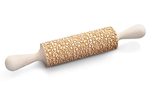 Delicate Lace Rolling Pin, 3D cookie stamp, floral ornamental pattern imprint utensil, engraved