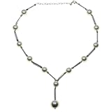 MARY G Gargantilla de Plata y Perlas con Colgante, Color Nácar, 28 cm de Longitud, Cierre de Mosquetón, Modelo 43353.