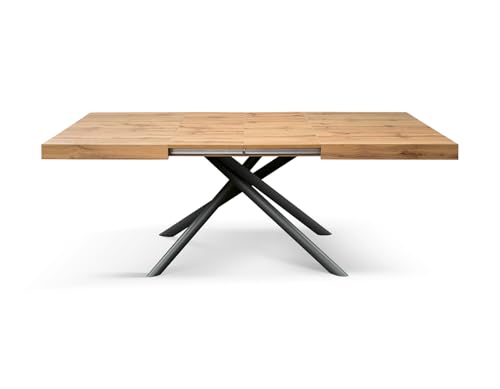 PAZZO DESIGN Table extensible Tania, pieds tubulaires croisés Menego noirs, couleur chêne rustique, Made in Italy, 180 x 90 x 74 - Id_2305