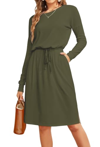 Image of Simier Fariry Womens Fall Winte Long Sleeve Knee Length Casual Dress with Pockets