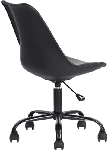 Image of Amazon Brand - Umi Polypropylene Height-Adjustable Modern Stylish Revolving Office Computer Study Desk Task Chair with PP Plastic Backrest + PU Cushion Ideal for Spa, Home, Medical in Black Color