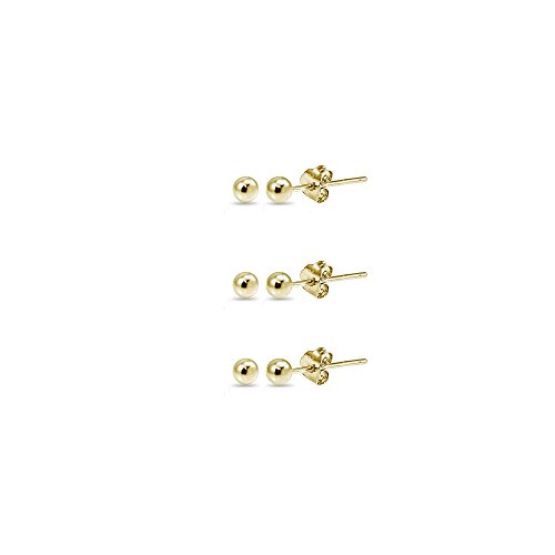 14K Yellow Gold 2mm Polished Tiny Ball Bead Unisex Stud Earrings, Set of 3 Pairs