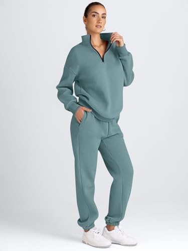 Image of AUTOMET Women's Sweatsuits 2 Piece Outfits Lounge Sets | Cozy Airport Outfits,Casual Sweat Sets for Fall and Winter,Half Zip Pullover and Baggy Sweatpants with Pockets