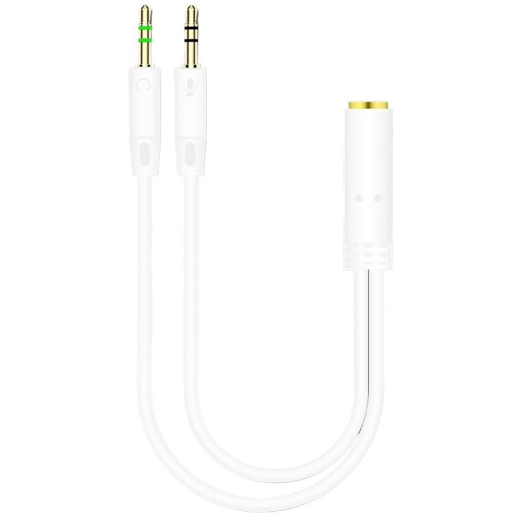 Ja-ck - Adattatore audio per cuffie da 3,5 mm, 2 maschio a 1 femmina, splitter audio per computer, microfono AUX Y, splitter per microfono, convertitori di cavi (bianco)