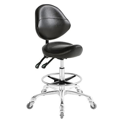 Tabouret De Selle Ergonomique Réglable - Pour Dentiste, Tatoueur, Coiffeur, Studio, Avec Roulettes 360° Et Support Jusqu'à 200 Kg, Couleur Beige