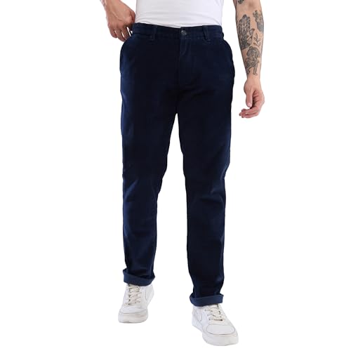 Image of Spykar Men's Mid Rise Regular Fit Cotton Trousers