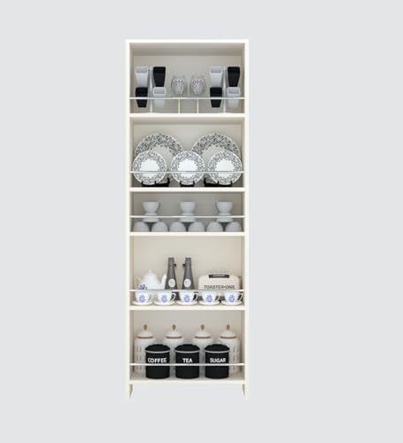Image of SPECIALITY PANELS 5-Tier Kitchen Storage Bookshelf, White, 176x60x30 cm, Free Standing Tall Unit for Kitchen Utensils and Crockery with Carpenter Assembly