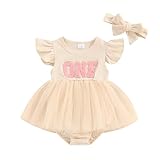 Baby Girls My 1st Birthday Outfits One Romper Two/Three Tutu Skirt Ruffle Embroidery Letter Onesie Summer Clothes (Apricot-One, 0-6 Months)