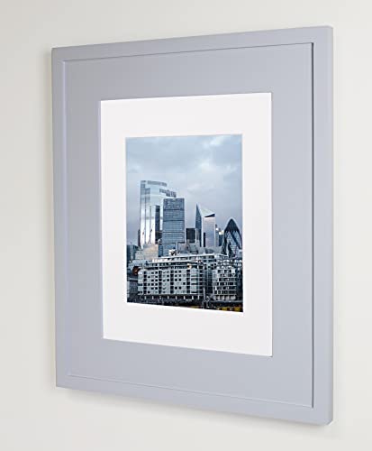 Image of 14x18 Concealed Picture Frame Medicine Cabinet without Mirror for Bathroom, Recessed in the Wall, Made in North America, Real Wood, NO MDF, Adjustable Shelves, Hidden, Light Gray