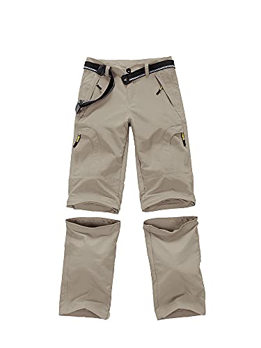 Asfixiado Boys Cargo Pants, Kids Youth Girls Athletic Outdoor Quick Dry Waterproof UPF 50+ Hiking Climbing Convertible Trousers #9017 Khaki-L