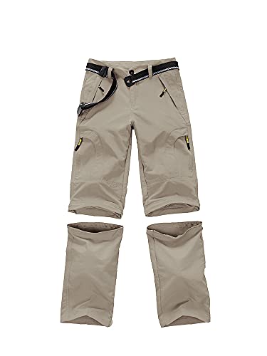 Asfixiado Boys Cargo Pants, Kids Youth Girls Athletic Outdoor Quick Dry Waterproof UPF 50+ Hiking Climbing Convertible Trousers #9017 Khaki-M