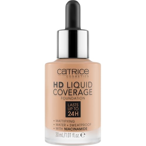 Catrice | HD Liquid Coverage Foundation | 24H Wear, Matte Finish, High Coverage, Waterproof Formula with Niacinamide | Vegan & Cruelty Free (040 | Warm Beige)