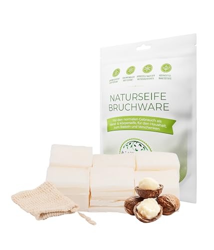 Nature Cosmétique Bruchseife Sheabutter Duftfrei Für trockene Haut Mit natürlichem Bienenwachs Vitamin E Kleine bis mittelgroße Bruchstücke Handgefertigt in Deutschland