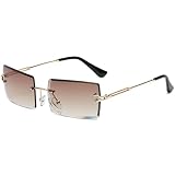 EYLRIM Rimless Rectangle Sunglasses for Women Men Small Square Frameless Glasses(01 Gradient Tea)
