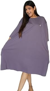 LAMA STORE Cotton Half Sleeve Solid Oversized T-Shirts for Women - Loose Fit Tee with Pockets Price In India