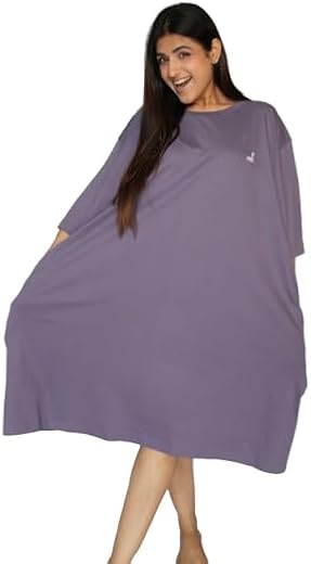 LAMA STORE Cotton Half Sleeve Solid Oversized T-Shirts for Women - Loose Fit Tee with Pockets