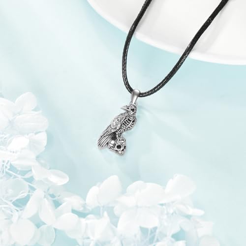 Raven Skull Necklace 925 Sterling Silver Gothic Witchy Crow Bird Skeleton Skull Pendant Goth Jewelry Gift For Men Women3