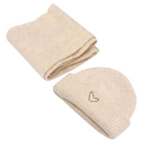 Conjunto de gorro y bufanda de lana con corazón para clima frío