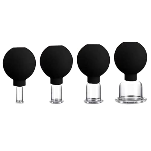 Facial Cupping Cups 4Pcs Glass Face Cupping Kit Strong Suction Cupping Therapy Set Household Vacuum Cupping Set for Massage Body Face, Black