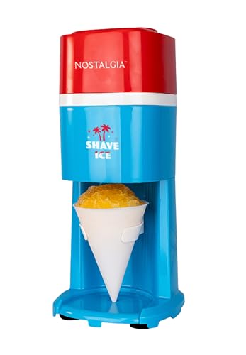 Image of Nostalgia Shave Ice and Snow Cone Machine, Multi-Use Ice Shaver for Frozen Treats, Slushies, Snow Cones, and More - Reusable Cup and Ice Mold, Stainless Steel Blades - Blue Red