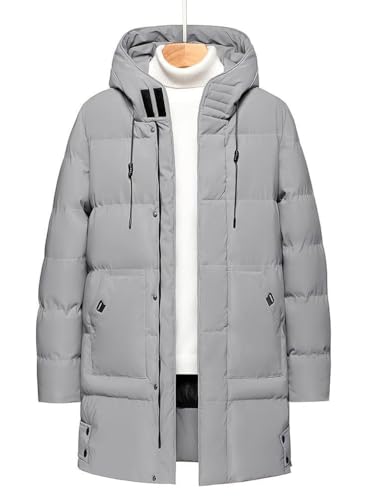 Oanviso Hombres Chaquetas de Abrigo Largos con Capucha Moda Parka Chaqueta de Plumas Básica Abrigo de Invierno Manga Larga Down Jacket Chaqueta de Plumón B Gris L - imagen 4