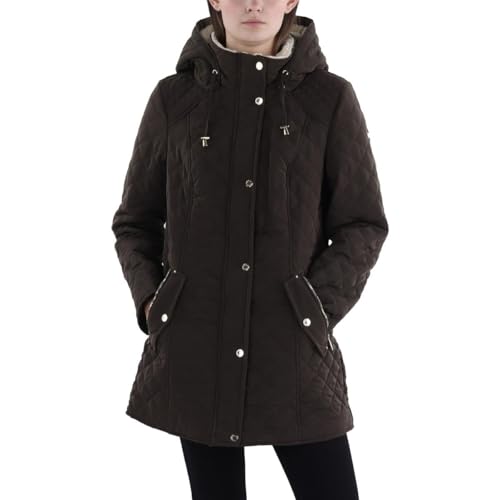 Laundry by Shelli Segal Women's 3/4 Quilted Faux Shearling Jacket with Hood