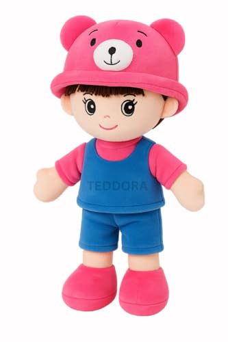 Image of Addie boy Soft Toy for Girls Boys Kids, Hot Pink&Dark Blue, Doll Plush Stuffed Baby Teddy Gift Birthday, 40 cm