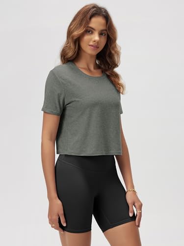 Image of ODODOS Women's Performance Cropped Tee Ultra Soft odSTRATUM Tech Short Sleeve Relaxed Top Crew Neck T-Shirts