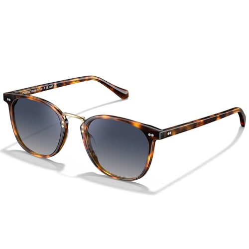 CARFIA Round Acetate Small Face Polarized Sunglasses for Women Fashion Retro Metal Bridge Sunnies CA5015 Tortoise Frame