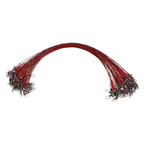 Happyyami Fishing Gear Tackle 100pcs Wire Leader Rigs Red Leaders with Swivel Snap for Wire Fishing