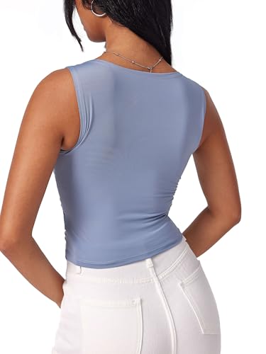 Image of CIDER Lace Crop Tank Tops for Women Going Out V Neck Sleeveless Ruched Tops Trendy Y2K Summer Outfits