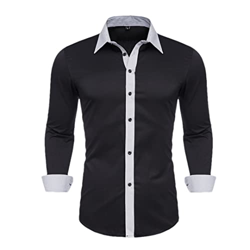 Plus Camisas de vestir Hombres de manga larga Grandes Camisas de algodón Hombre Social Camisa Negro Y30 US XL 82to90kg