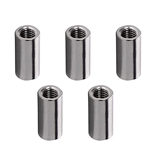 Mromax 5Pcs M8X1.25Mm Round Connector Nuts, 304 Stainless Steel Rod Coupling Nuts 25Mm/0.98" Length Female Thread For Camera Pan, Lamp Bracket, Glass Folding Dining Table Silver #TOP5