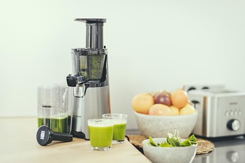 SEVERIN ES 3571 Slow juicer 1 L da 150 W, Estrattore frutta e verdura senza lame a bassa velocità, Estrattore di succo con micro-setaccio e accessori facile da pulire, Acciaio - immagine 6