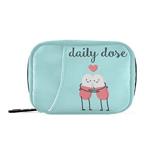 Naanle Cartoon Pills Heart Pill Box 7 Day Case Bag Travel Organizer with Zipper Portable Weekly Compact Size for Vitamin Supplement Holder A Cartoon Red Blue 4.6 x 3.14 x 1.88 Inch 0.12 kilograms