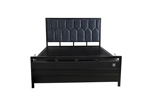 Image of Furniture Menyr King Size Metal Bed Frame with Hydraulic Storage | Durable Iron Platform Double Bed with Box Storage Without Mattress | Black Matte (King Size 6X6)