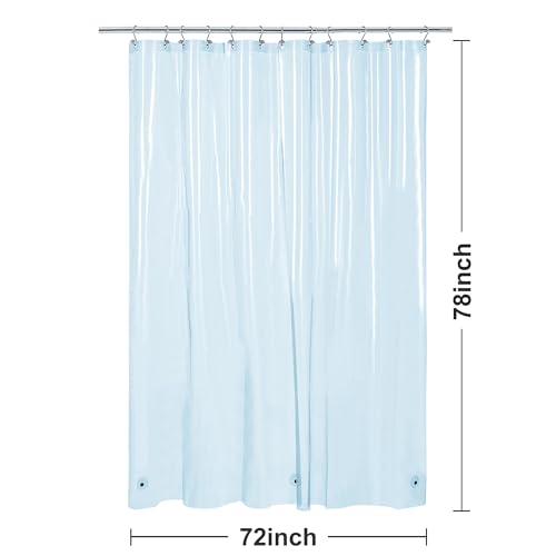 Barossa Design Clear Blue Long Shower Curtain Liner 78" Height - 3 Magnets & Waterproof Lightweight PEVA Shower Liner for Bath Tub, PVC Free, Metal Grommets, Clear Blue, 72x78