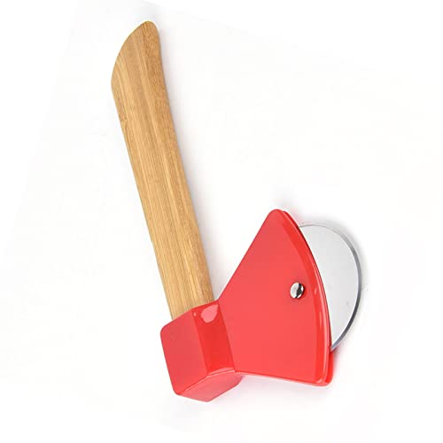 Couteau Pizza en Acier 430, Hache avec Manche en Bambou, Nettoyage Facile, Restaurants à Domicile (rouge)