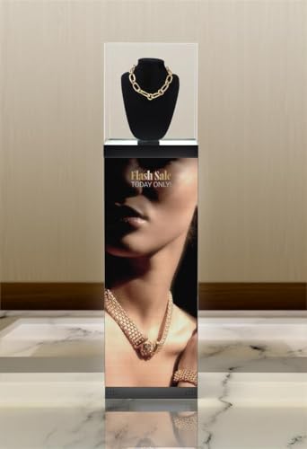 Image of Displays2go Digital Pedestal Display Case with 34 inch LED Screens & Illuminated Surface - NovaStar Media Player (DD031GVB)