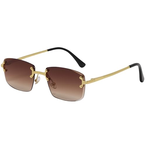 Image of Retro Rimless Rectangle Glasses Vintage Square Metal Wire Frame Trendy Hip Hop Frameless Style for Men and Women