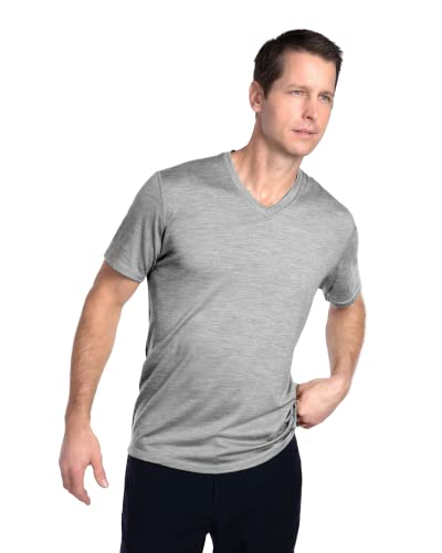 Woolly Clothing Men's Merino Wool V-Neck Tee Shirt - Ultralight - Wicking Breathable Anti-Odor L Gry