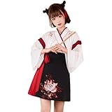 [Lady Lazy] [レディレイジー] 大正ロマン 袴 セット ショート 巫女 浴衣 着物 漢服 コスプレ 帯付き 猫又 狐 ひざ上 (白, S)