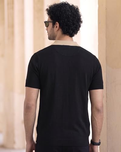 Image of AUSK Men's Zip Collar Polo Tshirt | Cotton Rich Material | Half Sleeves | Modern Knit Panel Work | Regular Fit