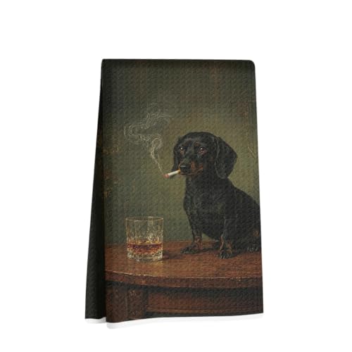 Image of Hanamiya Na Dachshund Kitchen Towels, Dachshund Gifts Reusable Dish Towels | Waffle Weave Absorbent Hand Cloth Tea Towel for Kitchen Bathroom Decor, Cute Weiner Dog Gifts for Women Friend 24x14 Inch
